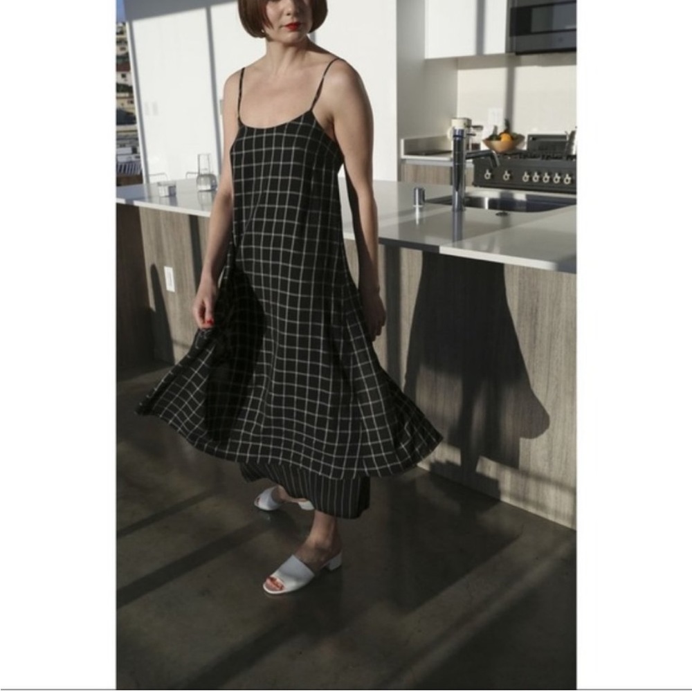 SVILU black white windowpane patterned midi dress women’s large